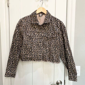 Free People animal leopard cheetah jacket with cropped cutoff hemline size xs